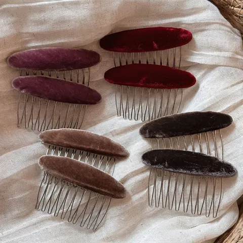Franse Vintage Fluweel Haarkam Stof Ovale Zijkam Elegante Haarvork Opsteekkapsel Clip Retro Dames Haaraccessoires