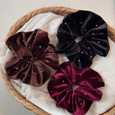 Chouchou en Velours de Luxe avec Strass Style Français Grand Élastique à Cheveux Fait à la Main Accessoires Femmes