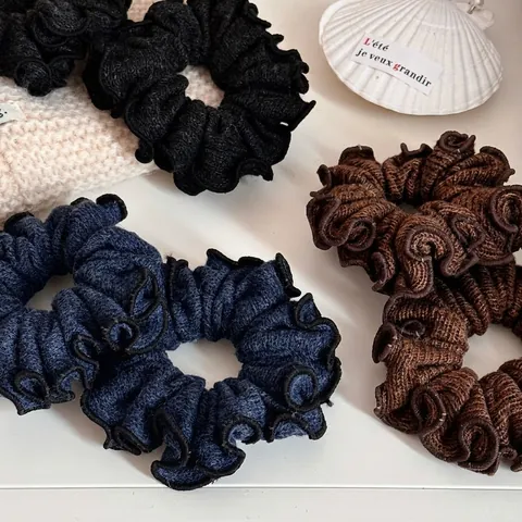 Autumn Winter Overlock Knit Scrunchie For Women Korean Retro Wavy Edge Elastic Hair Band Ponytail Holder Fashion Hair Accessories
