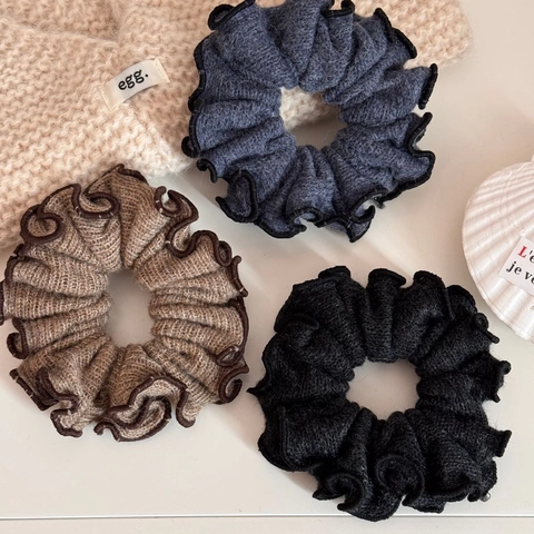 Autumn Winter Overlock Knit Scrunchie For Women Korean Retro Wavy Edge Elastic Hair Band Ponytail Holder Fashion Hair Accessories