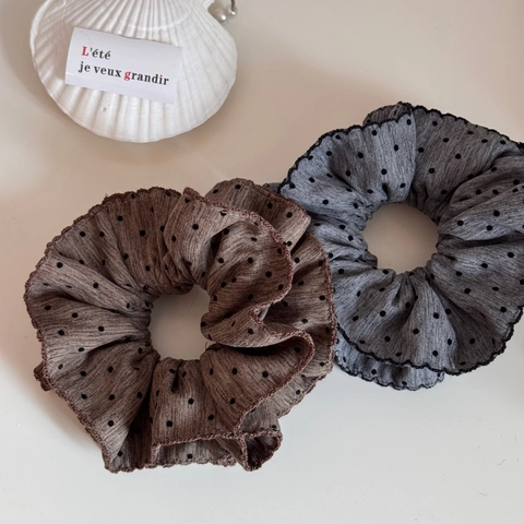 French Vintage Polka Dot Fabric Scrunchie Large Elastic Hair Tie Pleated Frill Edge Hair Rope For Women Hair Accessories