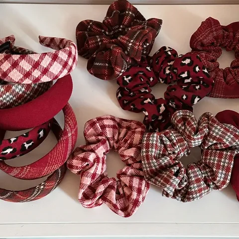 New Year Red Plaid Fabric Headband Retro Leopard Print Scrunchie Thickened High Skull Top Hair Hoop Winter Hair Accessories