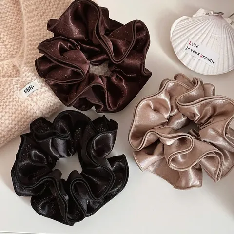 Large Satin Glitter Scrunchies For Women Korean Style High Elasticity Hair Ties Ruffle Edge Hair Bands Elegant Hair Accessories