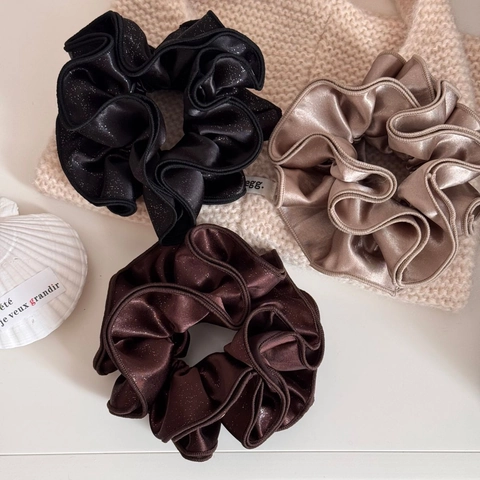 Large Satin Glitter Scrunchies For Women Korean Style High Elasticity Hair Ties Ruffle Edge Hair Bands Elegant Hair Accessories