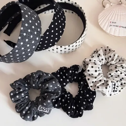 Koreanischer Stil Punkte Stoff Stirnband Und Haargummi Für Damen Süß Breit Rand Haarreif Retro Haarschmuck Täglich Zubehör