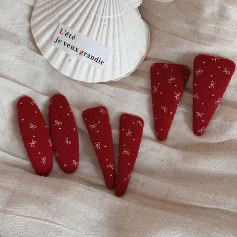 Fermagli per Capelli con Fiocco Rosso in Tessuto di Feltro Ricamo Fiocco Clip BB Laterali Forcine Retrò Dolce Donna Ragazze