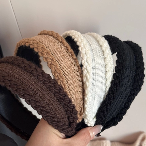 Cerchietto Intrecciato a Maglia da Donna Fascia per Capelli Larga Cima Alta Autunno Inverno Retro Accessori Capelli Morbidi