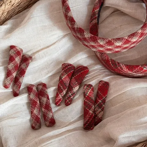 Fermaglio per Capelli in Tessuto Scozzese Rosso Vintage Elegante Forcina in Tweed Cerchietto alla Moda Accessori per Capelli Donna