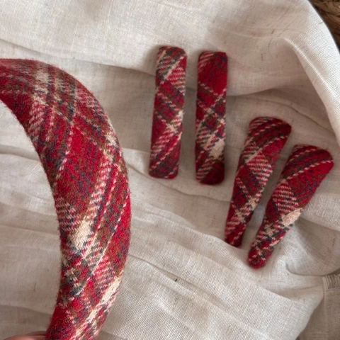 Fermaglio per Capelli in Tessuto Scozzese Rosso Vintage Elegante Forcina in Tweed Cerchietto alla Moda Accessori per Capelli Donna