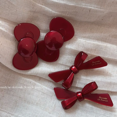 Vintage French Red Bow Hair Clips For Women Glossy Resin Bowknot Hair Barrettes Elegant Side Hair Accessories Set Gift