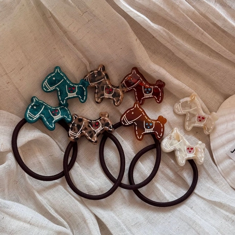 Korean Style Acetate Animal Horse Dog Shape Hair Band Scrunchies High Elastic Hair Ties Heart Print Hair Clips For Women