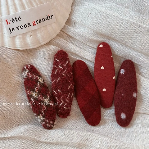 Vintage Red Cloth BB Hair Clip For Women Heart Polka Dot Plaid Hairpin Sweet Handmade New Year Hair Accessory
