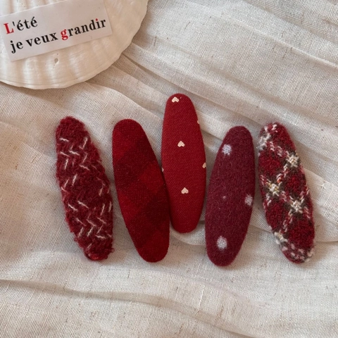Vintage Red Cloth BB Hair Clip For Women Heart Polka Dot Plaid Hairpin Sweet Handmade New Year Hair Accessory