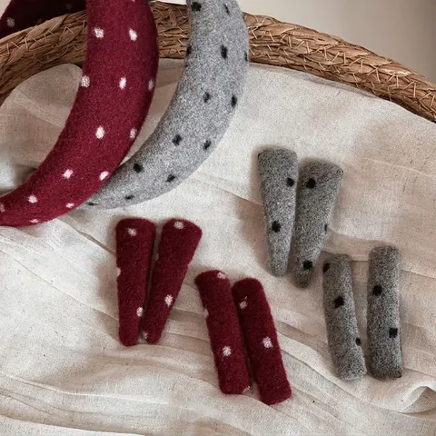 Retro Woolen Polka Dot Sponge Padded Headband Vintage Red Grey Hair Clip Elegant Handmade Winter Autumn Hair Accessories