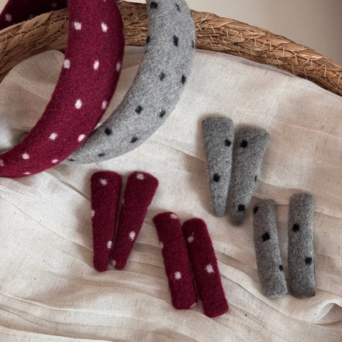 Retro Woolen Polka Dot Sponge Padded Headband Vintage Red Grey Hair Clip Elegant Handmade Winter Autumn Hair Accessories