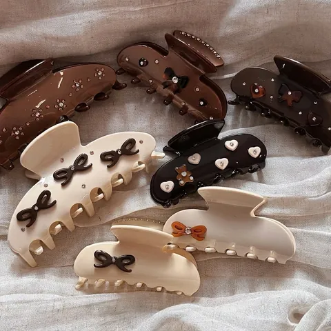 Pinza a Granchio da Donna in Acetato con Fiocco e Strass Elegante Stile Coreano Cuore Orso Fermaglio per Capelli Antiscivolo Accessori