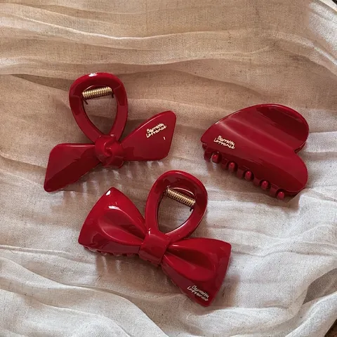 Molla per Capelli a Fiocco Rosso Stile Francese per Donna Elegante Pinza in Resina a Cuore Accessori per Capelli per Festa di Capodanno