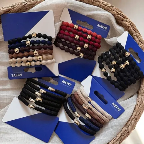 Colección de Gomas para el Pelo de Alta Elasticidad Con Cuentas de Aleación Doradas Anillos para el Cabello Sin Costura Moda Mujer