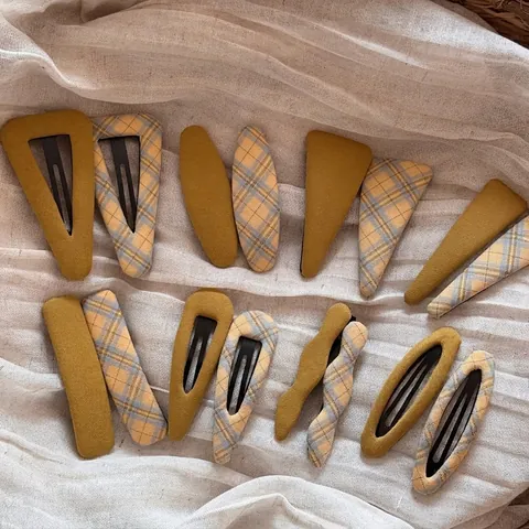 Koreanischer Stil Stoff Karomuster BB Haarclips Senfgelb Geometrisch Dreieck Oval Rechteck Seitenclips Damen Mädchen Haarschmuck