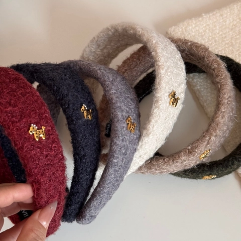 Diadema de Felpa Sherpa para Mujer Con Colgante de Perro Estrella de Metal Otoño Invierno Cálida Accesorio para el Cabello