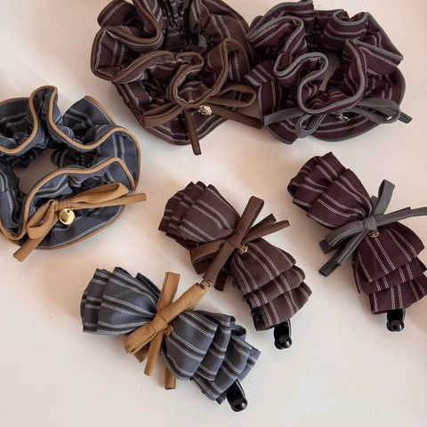 Set di Elastici per Capelli Vintage a Righe con Fiocco Pendente in Metallo Stile Coreano Accessori per Capelli in Tessuto Donna