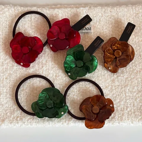 Elegantes Accesorios para el Cabello Franceses de Flor Camelia Acetato Textura Mármol Strass Coleteros y Pinzas Mujer