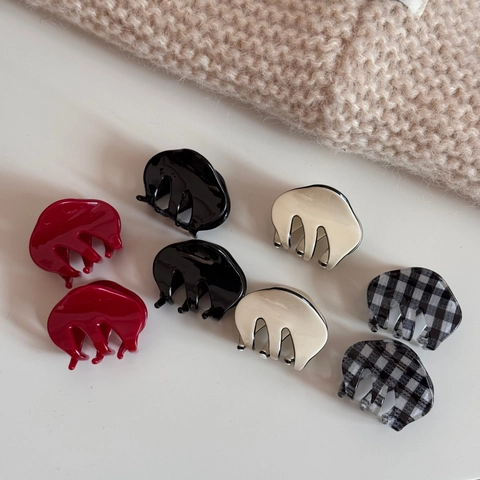 Acetate Cloud Shape Small Hair Claw Clip Checkerboard Pattern Mini Hairpin Hair Accessories For Women Half-Up Hair Styling
