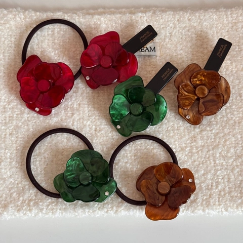 Elegantes Accesorios para el Cabello Franceses de Flor Camelia Acetato Textura Mármol Strass Coleteros y Pinzas Mujer