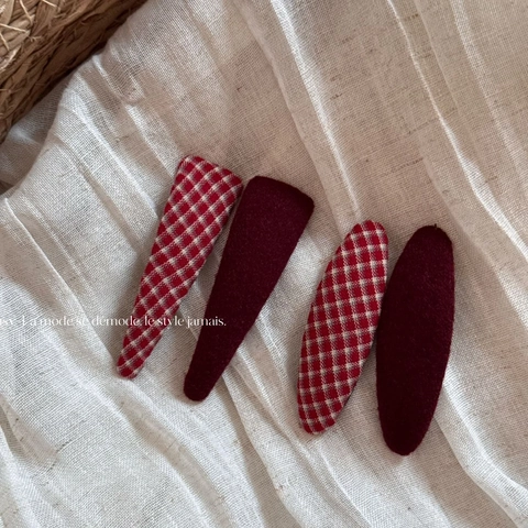 Korean Vintage Red Plaid And Solid Dark Red Cloth Wrapped BB Hair Clips Handmade Hairpins For Women Girls Hair Accessories