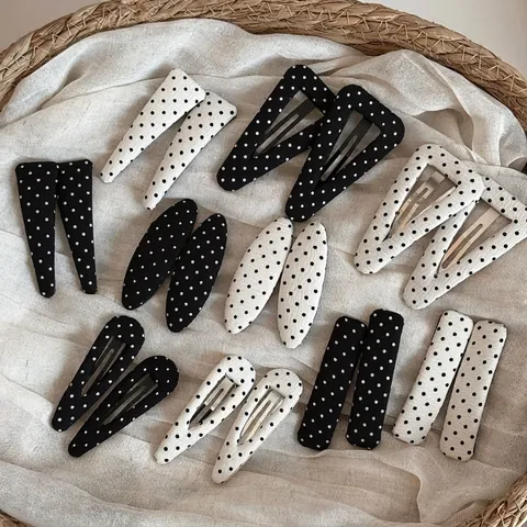 Fermaglio per Capelli Rivestito in Tessuto a Pois Vintage per Donna Stile Coreano Geometrico Triangolo Ovale Rettangolo Fatto a Mano Accessori