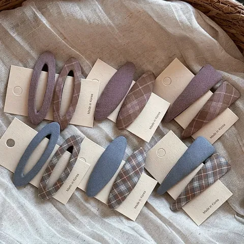 Korean Simple Fabric Plaid Hair Clips Checkered BB Clips Solid Color Morandi Blue Purple Fabric Wrapped Hair Barrettes