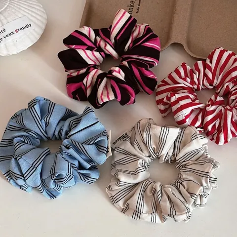 Scrunchies in Tessuto a Righe Elastici per Capelli Design con Volant Plissettato Stile Coreano Accessori per Capelli Donna
