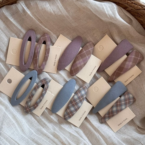 Korean Simple Fabric Plaid Hair Clips Checkered BB Clips Solid Color Morandi Blue Purple Fabric Wrapped Hair Barrettes