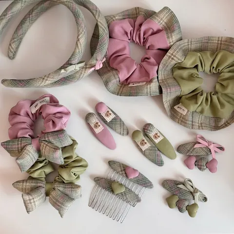 Süße Haaraccessoires Aus Stoff Im Koreanischen Stil Karierte Schleife Herz Haarnadeln Handgefertigte Stirnband Damen Schmuck