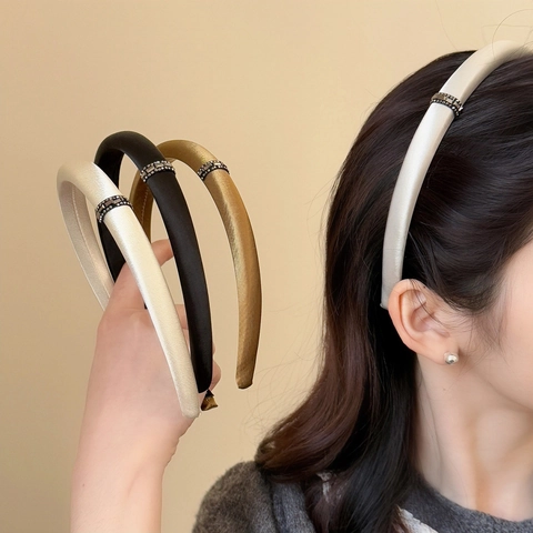 Elegante Parelmoer Satijn Gevoerde Haarklem Voor Dames Strass Metalen Gesp Handgemaakte Haaraccessoires