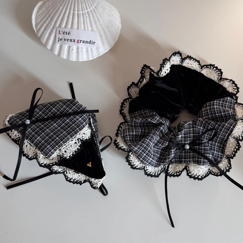 Korean Style Plaid Bow Hair Claw Clip Lace Petal Edge Spliced Fabric Scrunchie Artificial Pearl Hair Accessories For Women