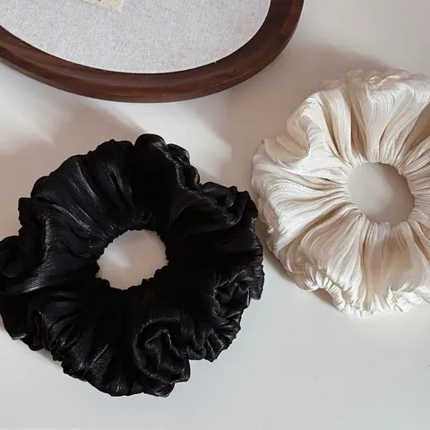Coletero de Satén Plisado Elegante Francés Gran Lazo para el Cabello en Forma de Flor para Mujer Diadema Elástica Minimalista de Color Sólido Accesorios de Moda