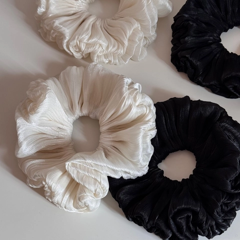 Coletero de Satén Plisado Elegante Francés Gran Lazo para el Cabello en Forma de Flor para Mujer Diadema Elástica Minimalista de Color Sólido Accesorios de Moda