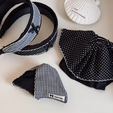 Black And White Bow Lace Headband Polka Dot Plaid Hair Hoop Triangle Hair Claw Ponytail Clip Fashion Hair Accessories