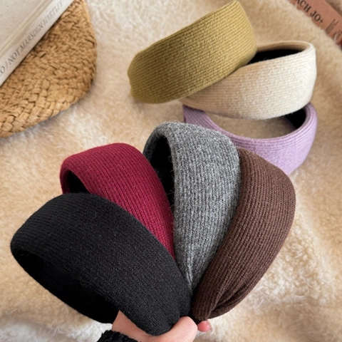 Women Wide Striped Knit Headband High Top Ribbed Fabric Hair Band Retro Elastic Anti-Slip Headwear Daily Hair Accessories