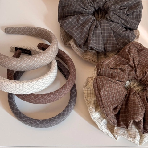 Chouchous en Tissu à Carreaux Vintage Grands Élastiques Cheveux Serre-tête Rembourré en Éponge Accessoires Cheveux à Carreaux pour Femmes