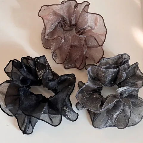 Large Organza Pleated Scrunchie With Rhinestone Accents Sparkling Hair Tie Elastic Hair Band For Women Fashion Hair Accessories