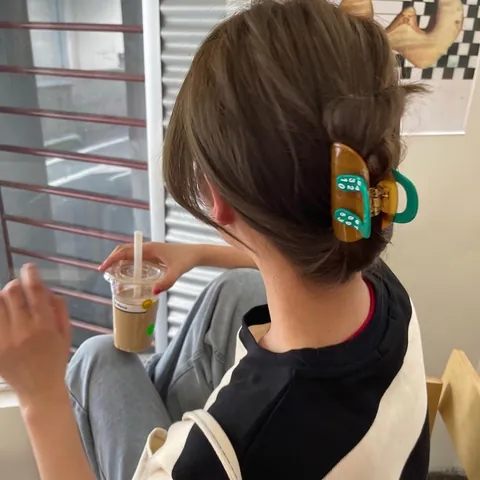 Pince à Cheveux Vintage en Acétate avec Imprimé Léopard Écaille de Tortue Élégant Motif Marbre Accessoires de Cheveux Géométriques