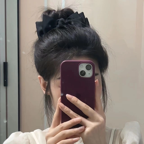 Elegante Pinza per Capelli Nera in Raso con Grande Fiocco per Donna Fermaglio per Capelli con Nastro Fatto a Mano Gioielli per Capelli Moda