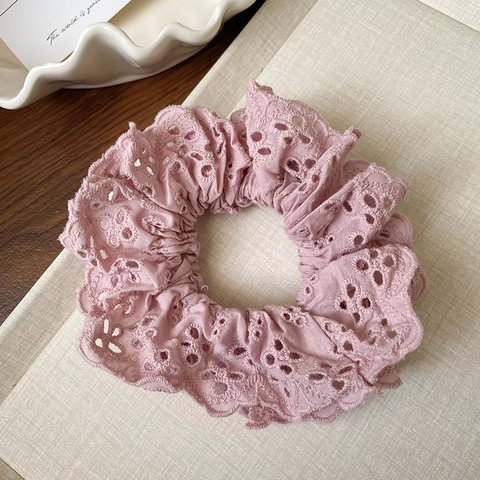 Franse Vintage Kant Opengewerkte Bloem Scrunchie Elegante Stof Grote Haarband Zoete Meisjes Ponytail Houder Haaraccessoires