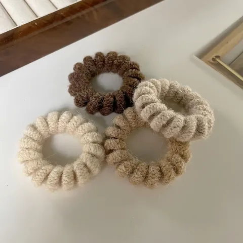 Minimalist Knitted Yarn Telephone Wire Hair Tie Spiral Elastic Hair Band Maillard Color Ponytail Holder Women Fashion Hair Accessories