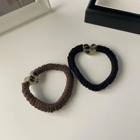 Coleteros de Alta Elasticidad para Mujer Estampado de Leopardo Corazón Cuadrado Perlas de Ámbar Accesorios de Banda de Pelo Plisados