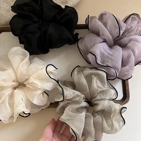 Oversize Organza Scrunchies Elegante Plissierte Haargummis Mit Schwarzem Kontrastbesatz Sanfte Fee Ponytail Halter Für Damen