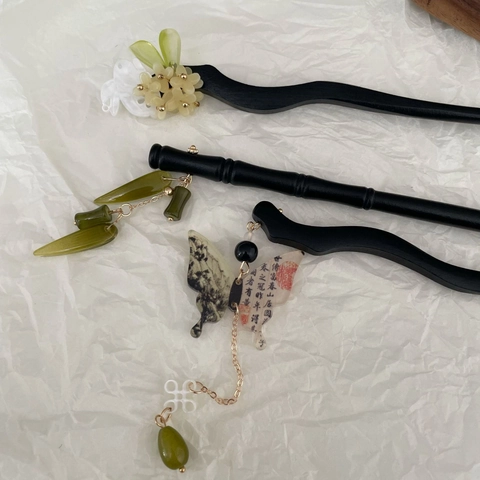 Palillo para el Pelo de Madera Vintage para Mujer Nuevo Estilo Chino Horquilla Negra Con Borlas Mariposa Hoja de Ginkgo Floral Accesorios para el Cabello Hanfu