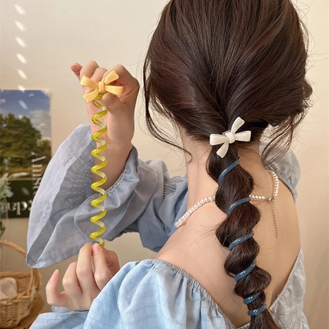 Elegante Acetaat Strik Telefoonsnoer Haarelastiekje Spiraal Bubble Braid Haartouw Voor Vrouwen Mode Handgemaakte Accessoires